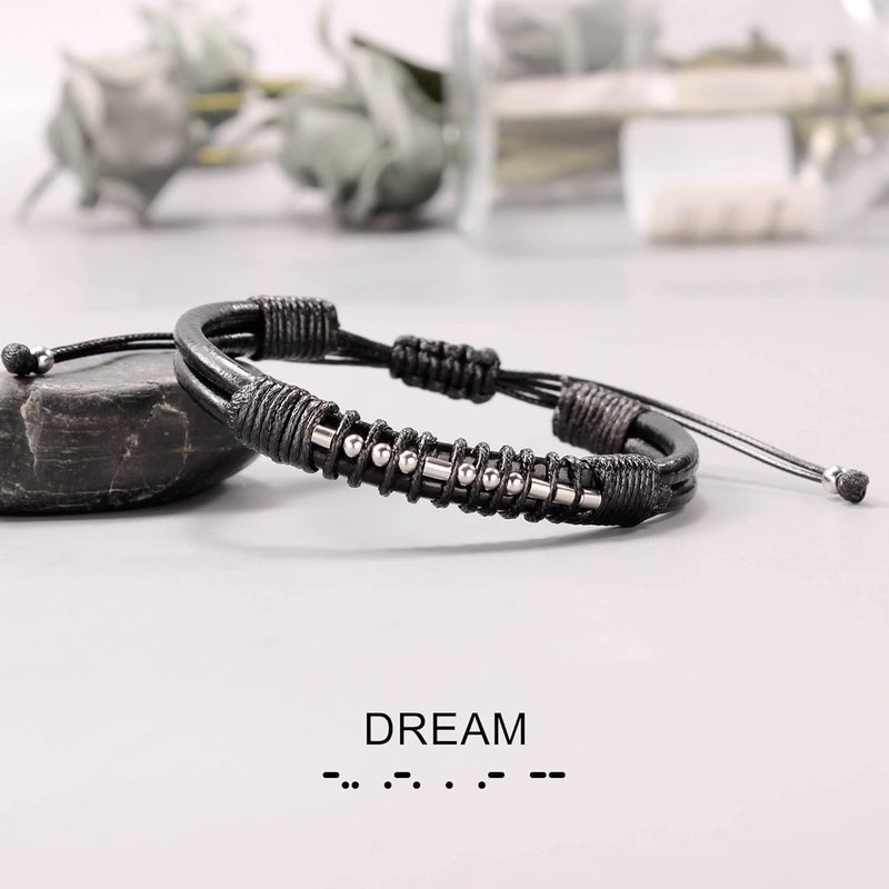 Btysun Valentines Day Gifts for Him Boyfriend Morse Code Bracelets for Men Husband Mens Bracelets Graduation Gifts for Him Fathers Day Adjustable Leather Bracelet Motivational Birthday Annivesary Jewelry Stocking Stuffers - Image 3